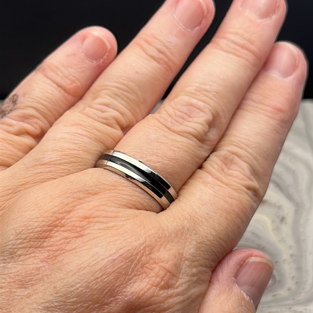 6mm Silver and Black Stainless Steel Ring